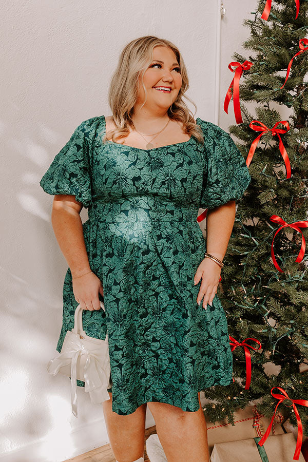Holiday Happiness Jacquard Mini Dress in Hunter Green Curves Holiday Happiness Jacquard Mini Dress in Hunter Green Curves