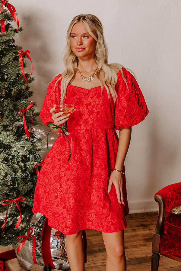 Holiday Happiness Jacquard Mini Dress in Red Holiday Happiness Jacquard Mini Dress in Red