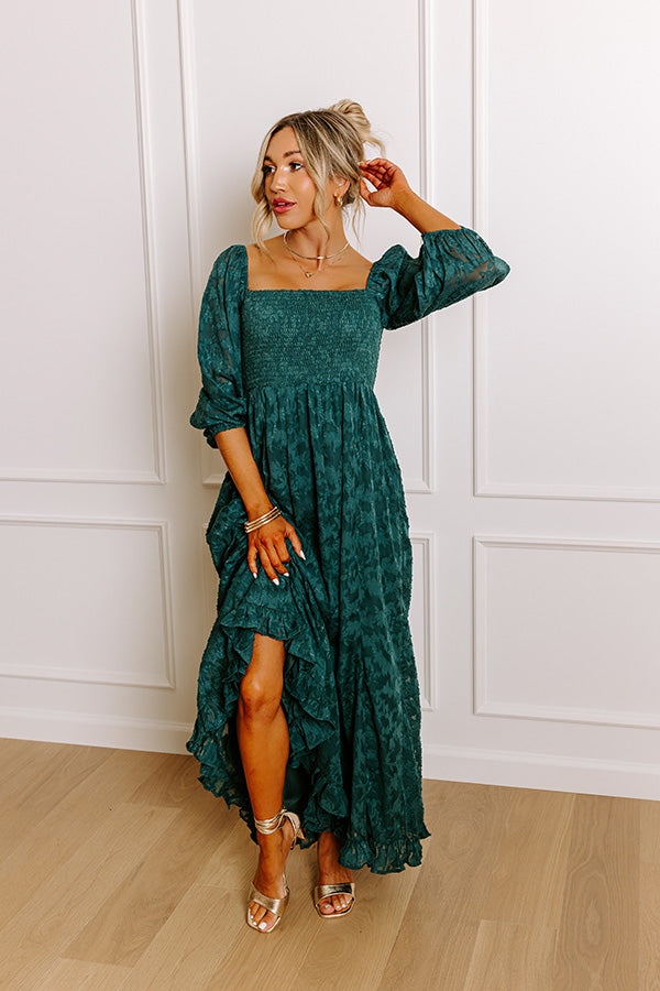 Sweetest Secret Jacquard Maxi Dress in Hunter Green Sweetest Secret Jacquard Maxi Dress in Hunter Green