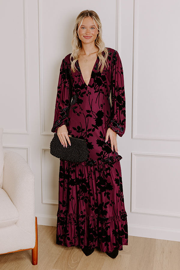 Moonlit Rendezvous Velvet Burnout Maxi Dress in Windsor Wine S / windsor-wine Moonlit Rendezvous Velvet Burnout Maxi Dress in Windsor Wine S / windsor-wine