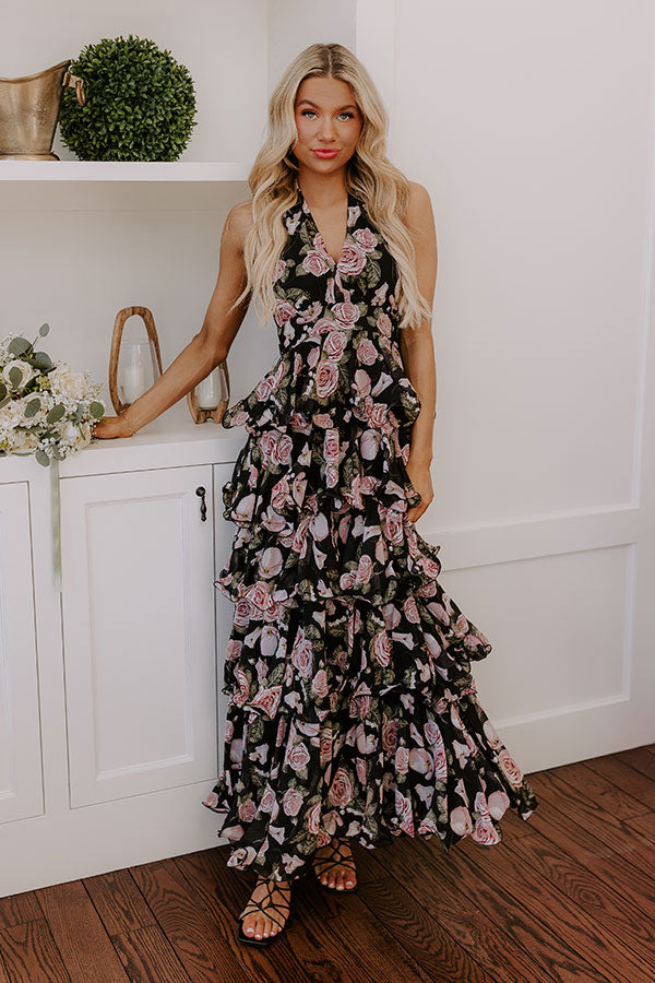 Botanical Bliss Tiered Maxi Dress S / Black Botanical Bliss Tiered Maxi Dress S / Black
