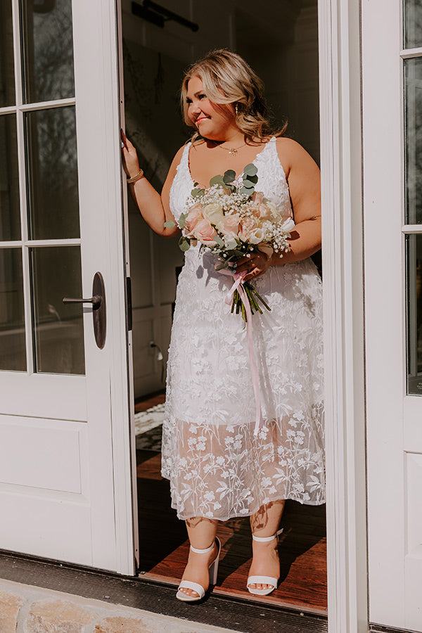 Romantic Moment Embroidered Midi Dress in White Curves XL / White Romantic Moment Embroidered Midi Dress in White Curves XL / White