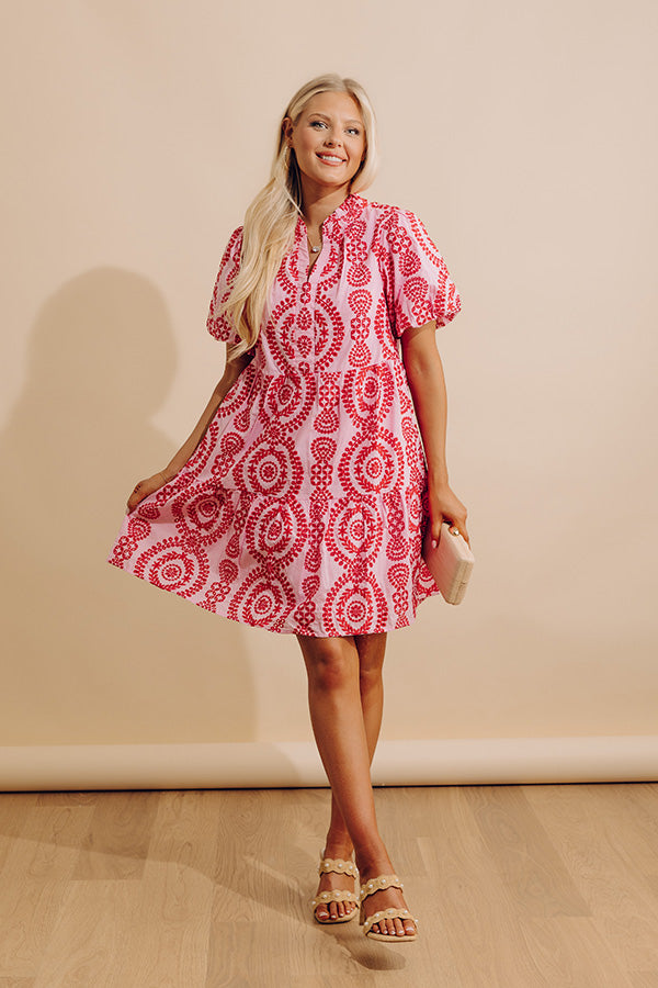 mini pink sun dress Short Pink Casual Summer Dress with Floral Print Blush Rose Print / Medium