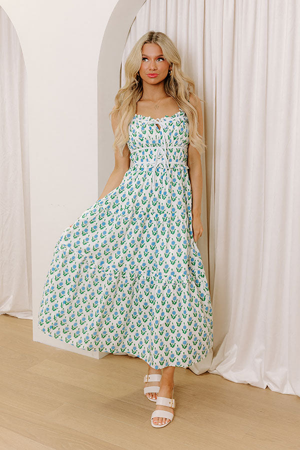 Southern Charm Floral Midi Dress in Sky Blue L / Sky Blue Southern Charm Floral Midi Dress in Sky Blue L / Sky Blue