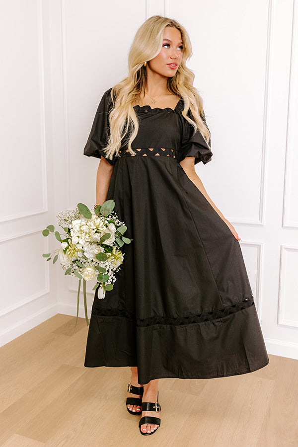 black cut out midi dress long sleeve Long-Sleeve V-Neck Cutout Midi Dress