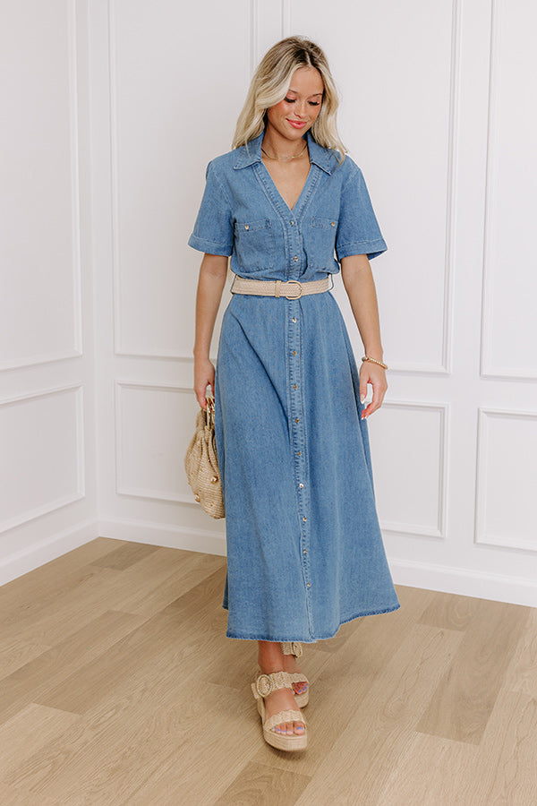 Barcelona Sun Chambray Button Down Midi Dress S / denim medium wash Barcelona Sun Chambray Button Down Midi Dress S / denim medium wash