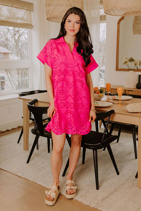Smiles And Sorbet Eyelet Mini Dress in Hot Pink Smiles And Sorbet Eyelet Mini Dress in Hot Pink