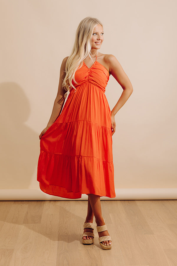 Coastal Views Halter Midi Dress in Tangerine Impressions Online Boutique Coastal Views Halter Midi Dress in Tangerine Impressions Online Boutique