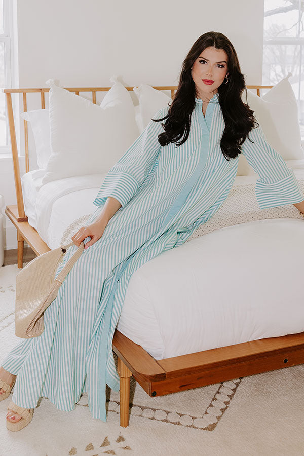 coast striped maxi dress Azure Coast Chevron Stripe Flounce Maxi Dress Blue White Stripe / Medium