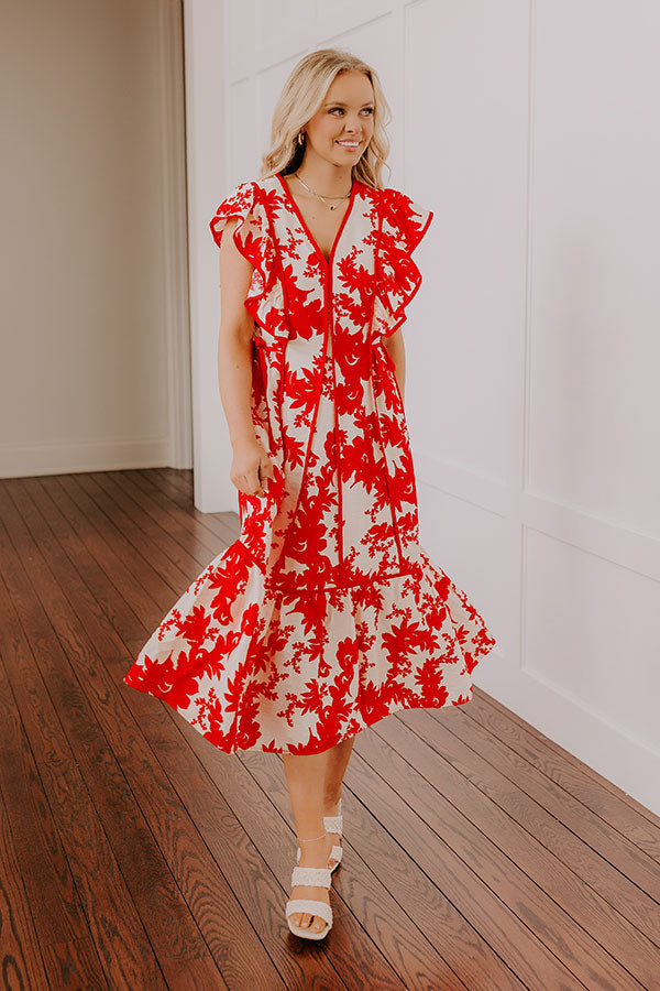 Honey and Hibiscus Floral Midi Dress M / Red Honey and Hibiscus Floral Midi Dress M / Red