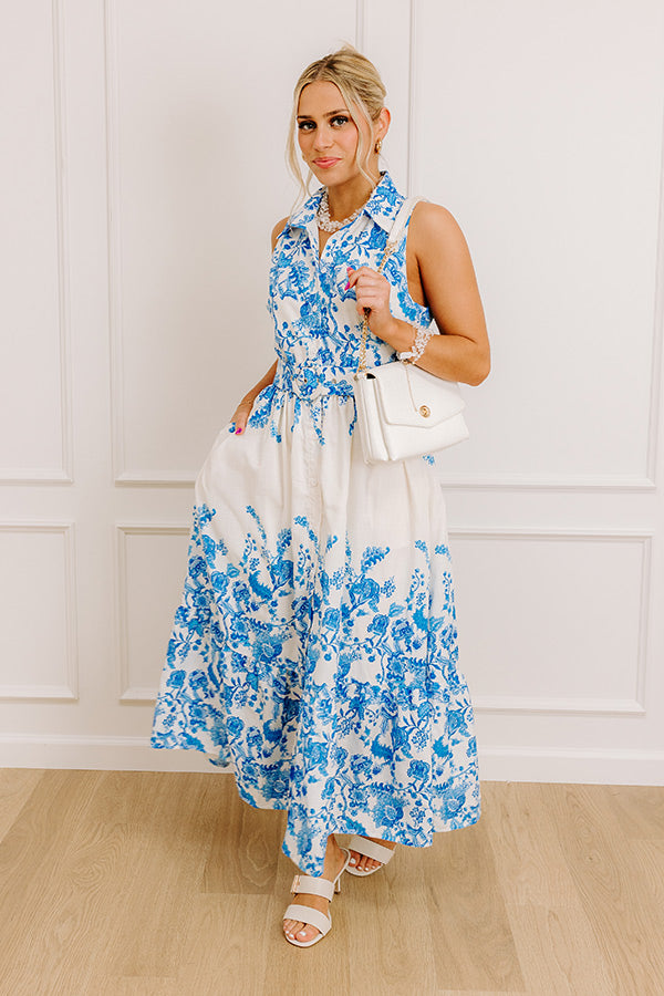 Tea Garden Stroll Floral Midi Dress M / blue Tea Garden Stroll Floral Midi Dress M / blue