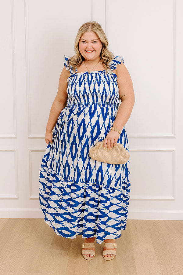 Brunch In Capri Smocked Midi Dress Curves 1XL / royal-blue Brunch In Capri Smocked Midi Dress Curves 1XL / royal-blue