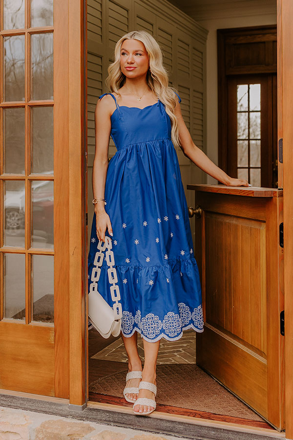 Tulum Cruise Embroidered Midi Dress L / royal-blue Tulum Cruise Embroidered Midi Dress L / royal-blue