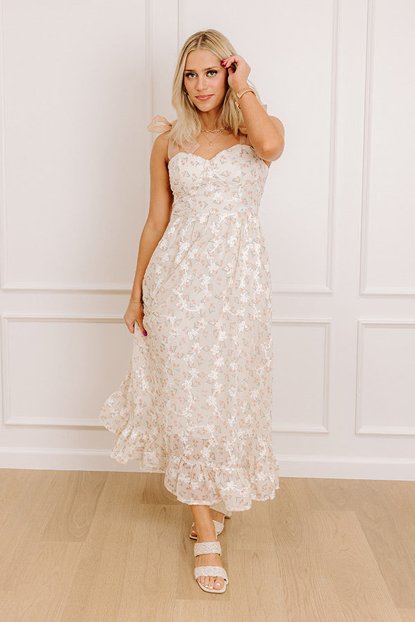 Dreamy Meadows Floral Embroidered Midi Dress L / French Vanilla Dreamy Meadows Floral Embroidered Midi Dress L / French Vanilla