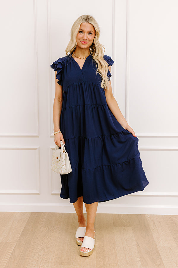 Sunny Spritzer Tiered Midi Dress in Navy Impressions Online Boutique Sunny Spritzer Tiered Midi Dress in Navy Impressions Online Boutique