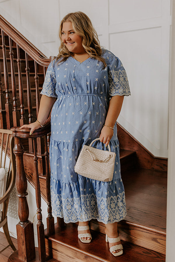 Sunday Brunch Floral Embroidered Midi Dress Curves 2XL / blue Sunday Brunch Floral Embroidered Midi Dress Curves 2XL / blue