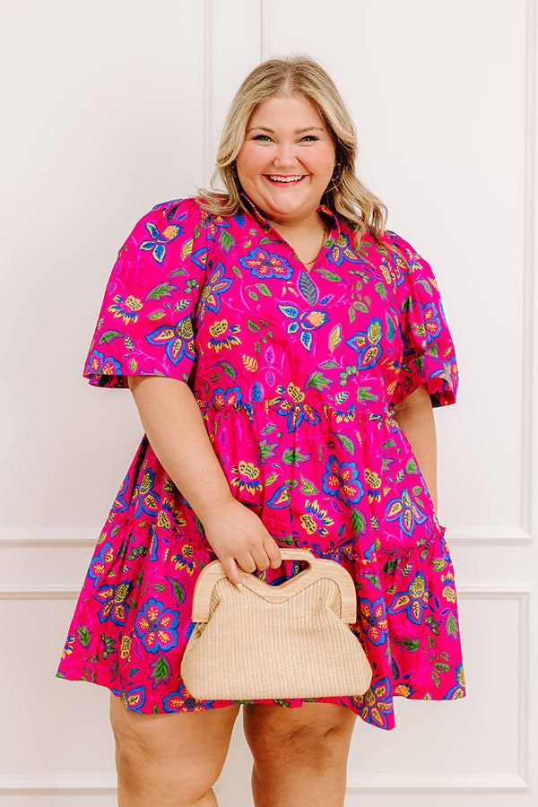 Charmed Feeling Floral Mini Dress in Hot Pink Curves Charmed Feeling Floral Mini Dress in Hot Pink Curves