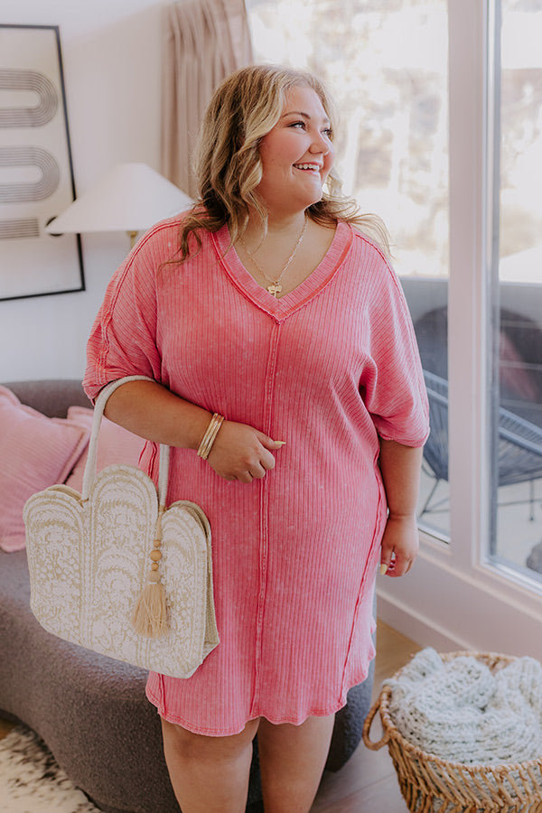ribbed t shirt dress Girls Brunch Ribbed T-shirt Mini Dress in Blooming Dahlia 2XL / Blooming Dahlia