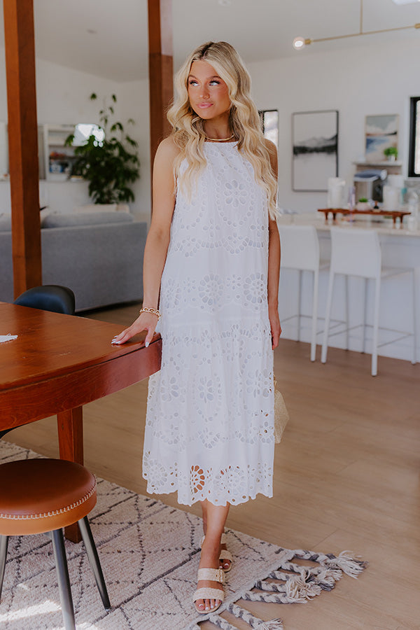 eyelet midi dress white Adorable White Eyelet Midi Dress