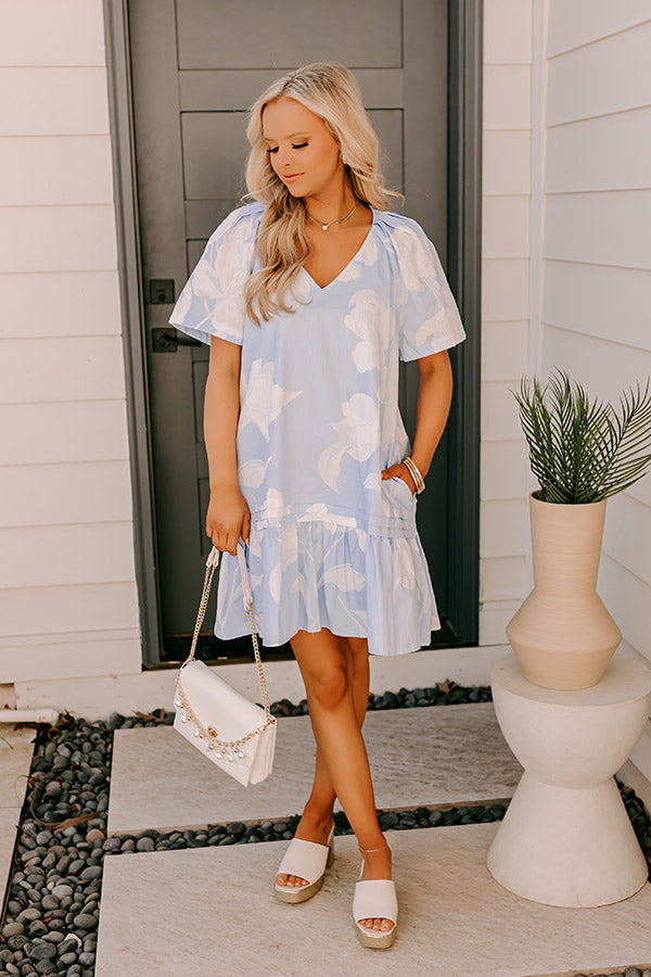 cute mini floral dresses Blue Floral Quarter Sleeve Mini Dress - All Dresses