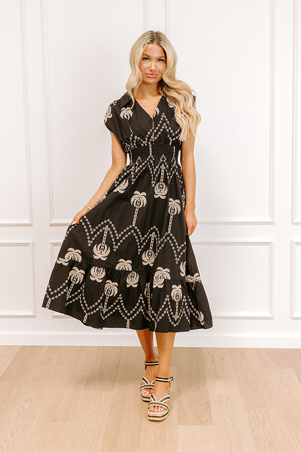 Palms Away Embroidered Midi Dress S / Black Palms Away Embroidered Midi Dress S / Black