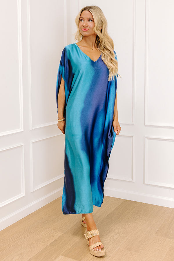 Moonlit Lagoon Satin Caftan Maxi Dress in Blue S / Blue Moonlit Lagoon Satin Caftan Maxi Dress in Blue S / Blue