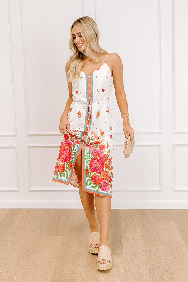 San Fran Stroll Linen-Blend Floral Midi Dress XS / ivory San Fran Stroll Linen-Blend Floral Midi Dress XS / ivory