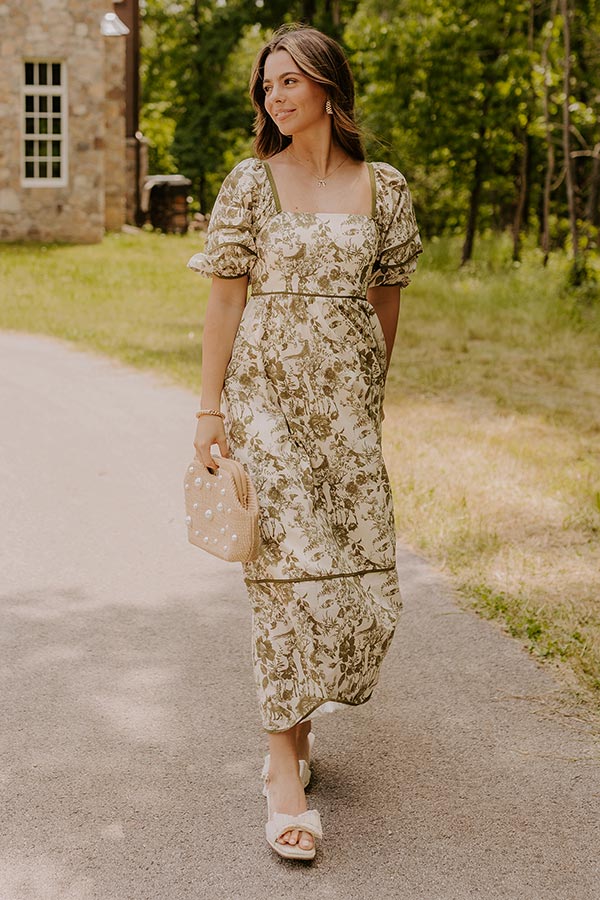 Cottage Bloom Floral Maxi Dress S / olive Cottage Bloom Floral Maxi Dress S / olive