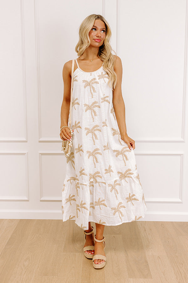 Palm Trees Please Embroidered Midi Dress M / White Palm Trees Please Embroidered Midi Dress M / White