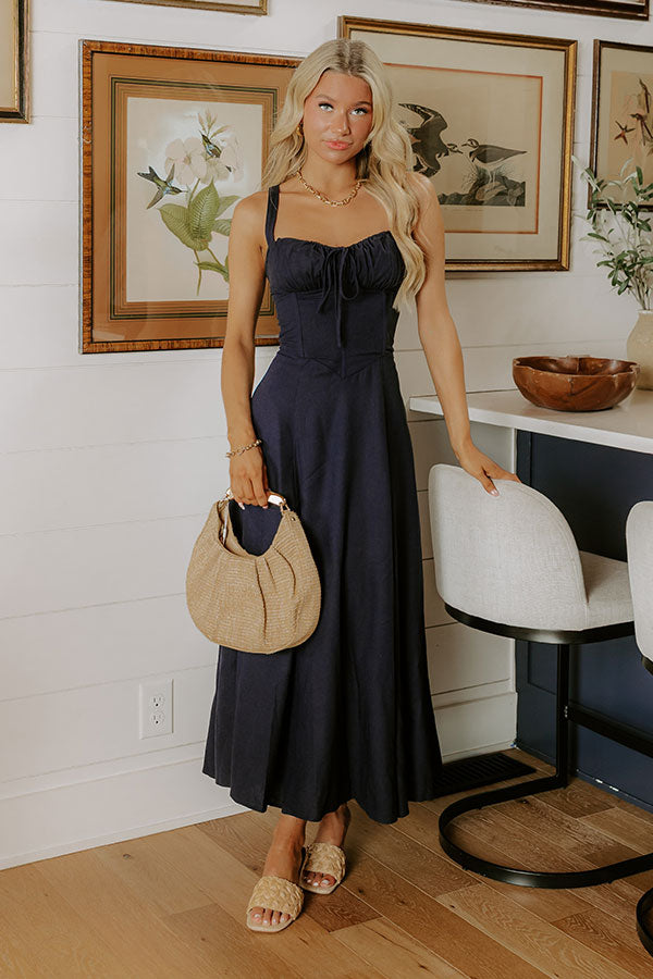 Willow Whisper Linen-Blend Midi Dress L / Navy Willow Whisper Linen-Blend Midi Dress L / Navy