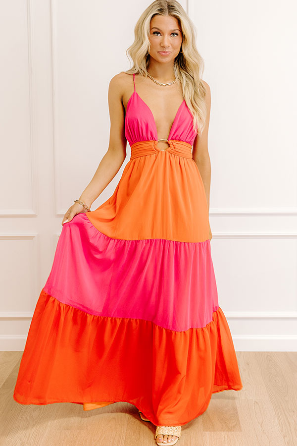 Sorbet On The Patio Color Block Maxi Dress S / Orange Sorbet On The Patio Color Block Maxi Dress S / Orange