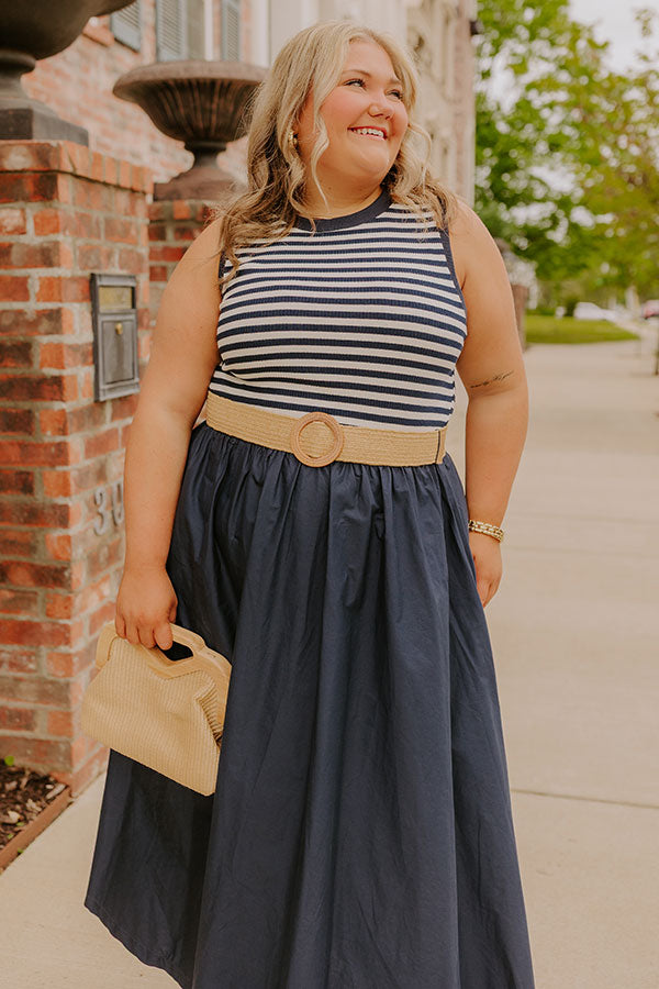 Brunch On The Pier Stripe Mid Dress Curves 2XL / navy Brunch On The Pier Stripe Mid Dress Curves 2XL / navy
