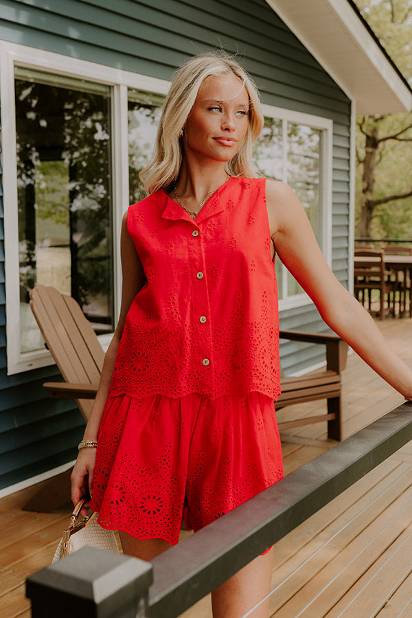 Rose All Day Eyelet Tank in Red S / Red