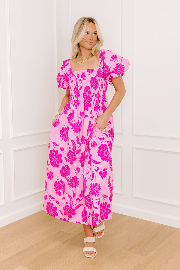 Lush Rows Floral Midi Dress M / pink Lush Rows Floral Midi Dress M / pink