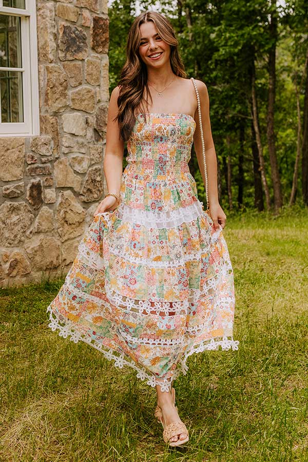 Meadow Views Smocked Floral Midi Dress M / primrose yellow Meadow Views Smocked Floral Midi Dress M / primrose yellow
