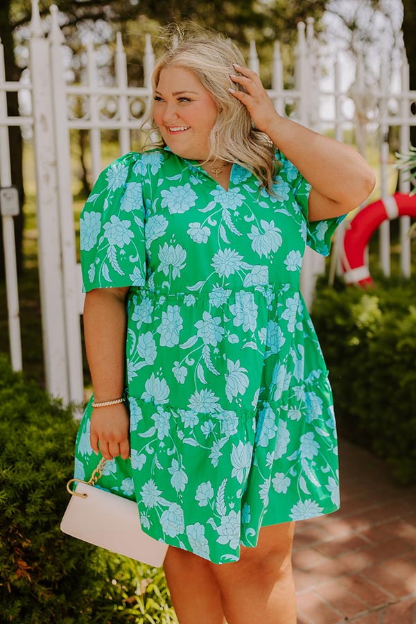 Charmed Feeling Floral Mini Dress in Green Curves 2XL / Green Charmed Feeling Floral Mini Dress in Green Curves 2XL / Green