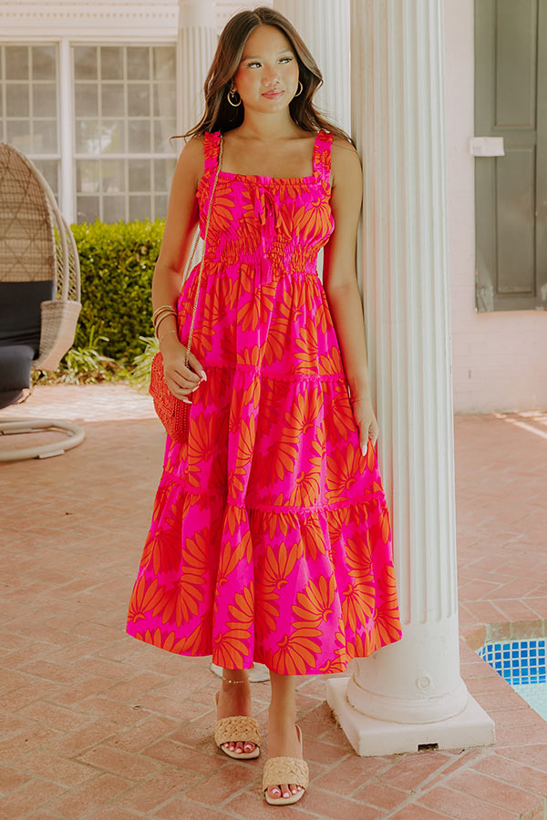 Paradise Point Floral Midi Dress in Hot Pink S / hot-pink Paradise Point Floral Midi Dress in Hot Pink S / hot-pink