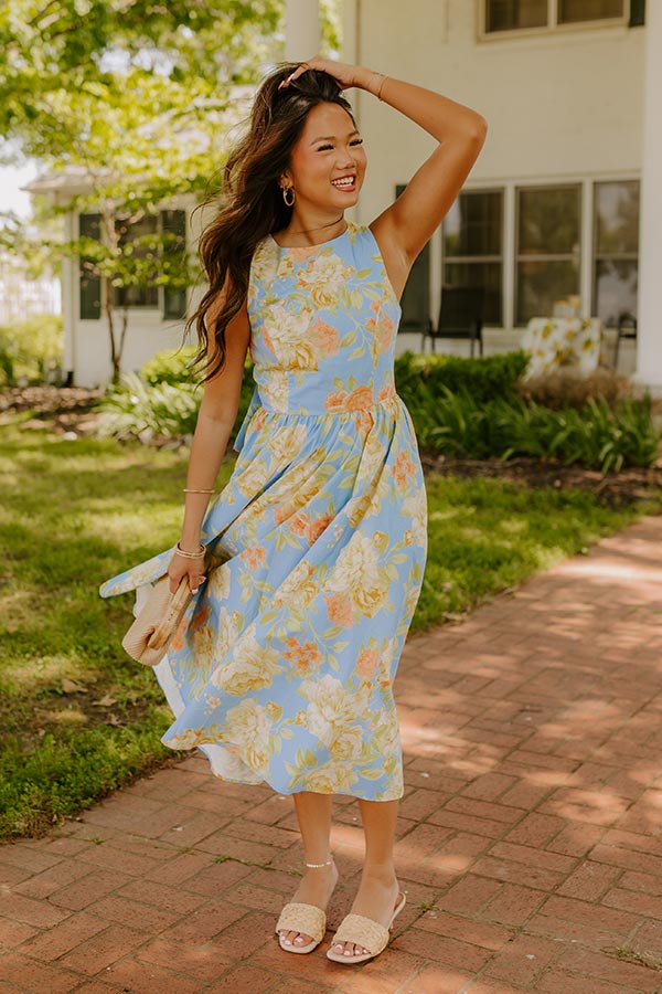 Rose Parade Floral Midi Dress L / sky blue Rose Parade Floral Midi Dress L / sky blue