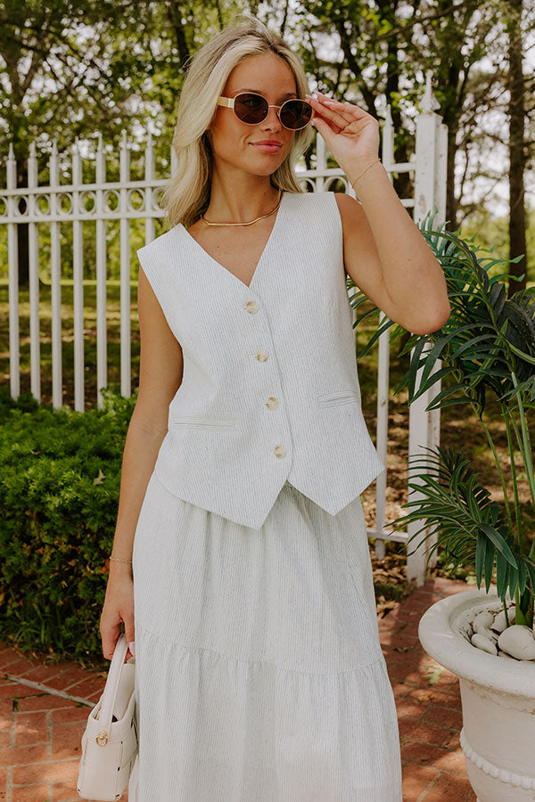 Coastal Chic Linen-Blend Stripe Vest Top M / sky blue Coastal Chic Linen-Blend Stripe Vest Top M / sky blue