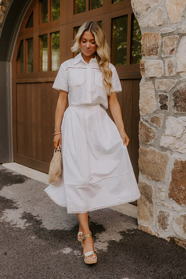 Courtyard Brunch High Waist Midi Skirt in White L / White Courtyard Brunch High Waist Midi Skirt in White L / White