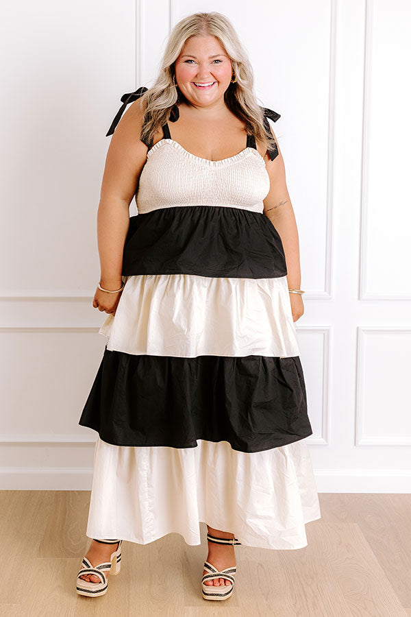 Formal Flair Tiered Midi Dress Curves 2XL / Black Formal Flair Tiered Midi Dress Curves 2XL / Black