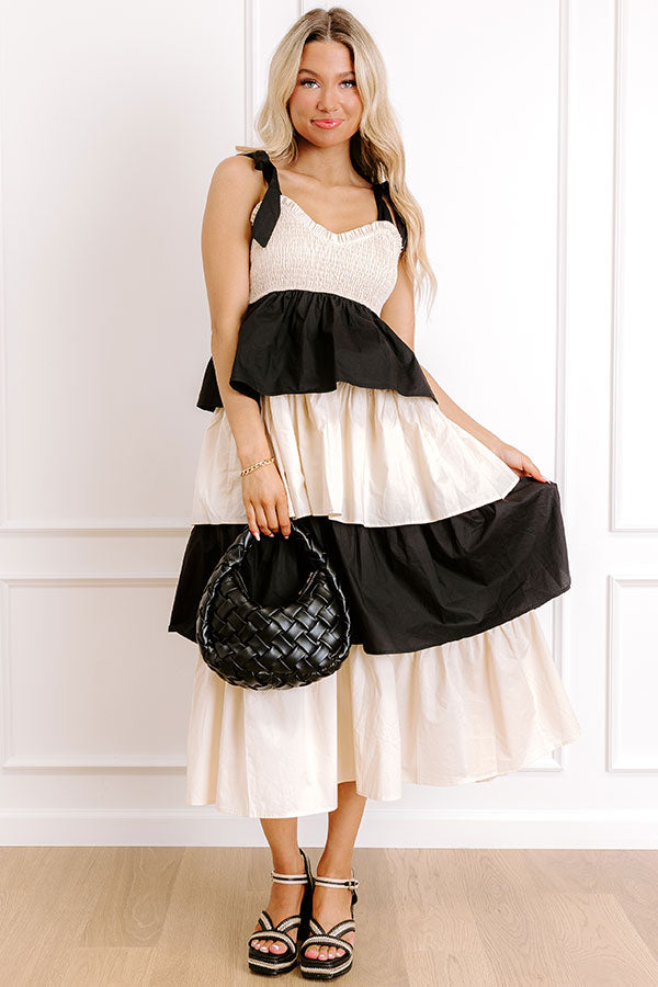 Formal Flair Tiered Midi Dress L / Black Formal Flair Tiered Midi Dress L / Black