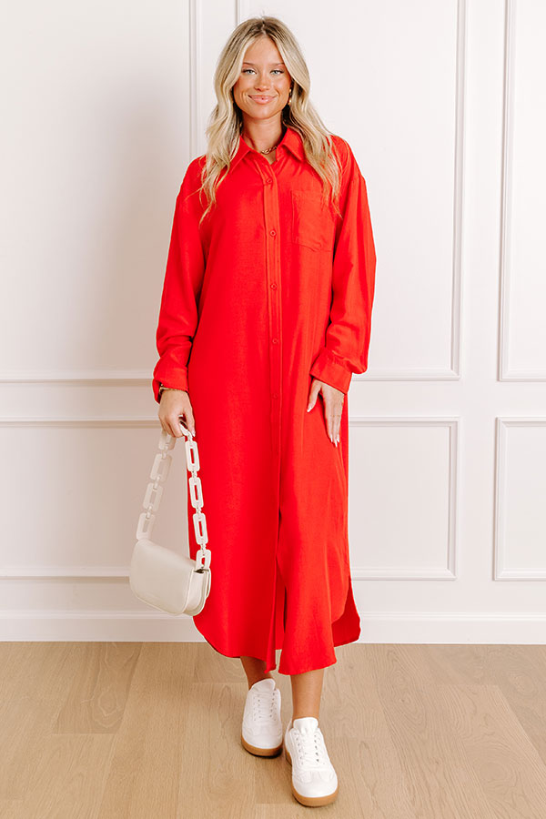 red button front midi dress Women's Show Me the Way Fuchsia Cotton Button Front Midi Shirt Dress | Color: Fuchsia Pink | Size: M