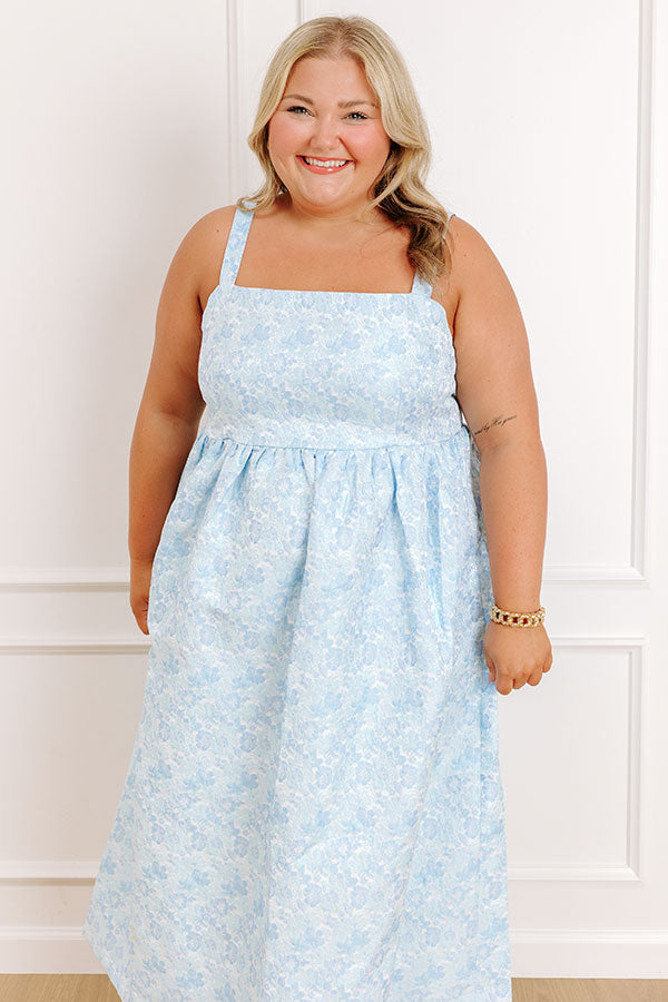 Veranda Brunch Floral Jacquard Midi Dress Curves 2XL / sky blue Veranda Brunch Floral Jacquard Midi Dress Curves 2XL / sky blue