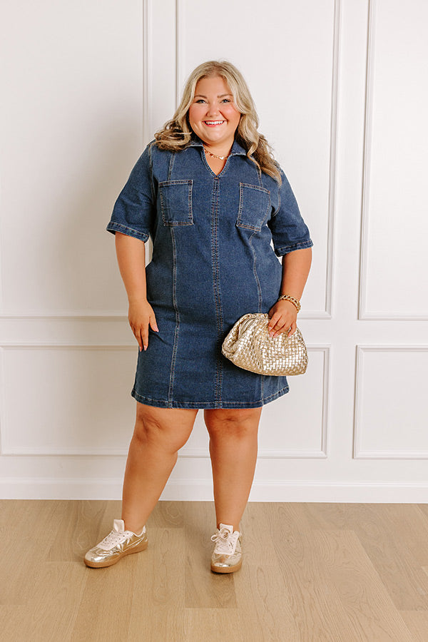 Darling Moment Denim Mini Dress Curves 2XL / Denim Dark Wash Darling Moment Denim Mini Dress Curves 2XL / Denim Dark Wash