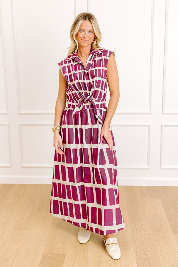 Bordeaux Sipping Front Tie Midi Dress M / plum Bordeaux Sipping Front Tie Midi Dress M / plum
