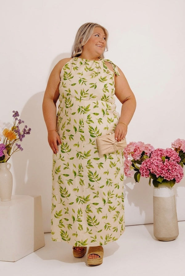 Ivy Brunch Linen-Blend Midi Dress Curves 1XL / cream Ivy Brunch Linen-Blend Midi Dress Curves 1XL / cream