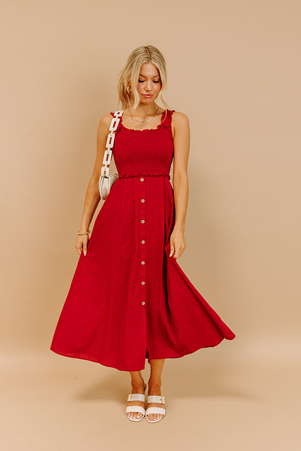 Harvest Lane Linen-Blend Midi Dress in Crimson M / Crimson Harvest Lane Linen-Blend Midi Dress in Crimson M / Crimson