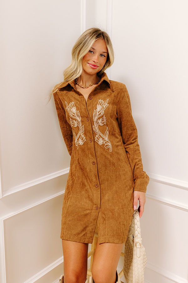 Western Skies Faux Suede Embroidered Mini Dress S / mocha Western Skies Faux Suede Embroidered Mini Dress S / mocha