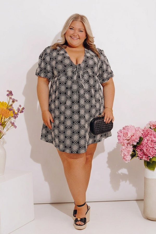 Petals And Pinot Embroidered Mini Dress Curves 3XL / Black Petals And Pinot Embroidered Mini Dress Curves 3XL / Black